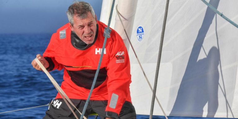 Sébastien Destremau à bord de son Imoca Merci