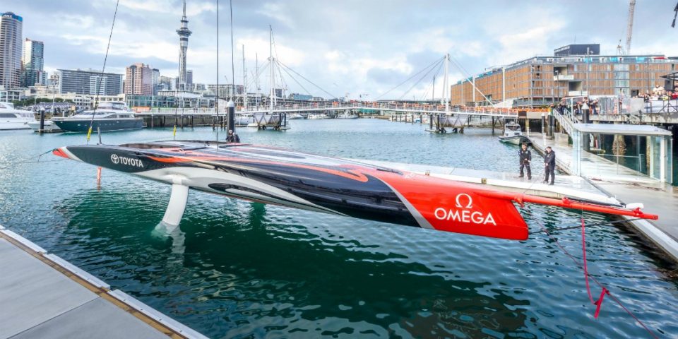 Emirates Team New Zealand christen their first AC75 at their team base in Auckland

36th America's Cup