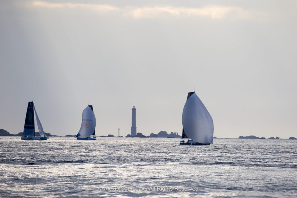 Les Figaros au passage de Brehat lors de la 3eme etape de la Solitaire Urgo Le Figaro 2019 - en mer le 16/06/2019