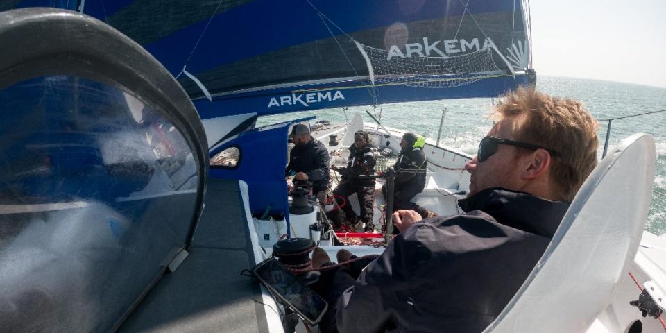 Quentin Vlamynck à la barre de son trimaran